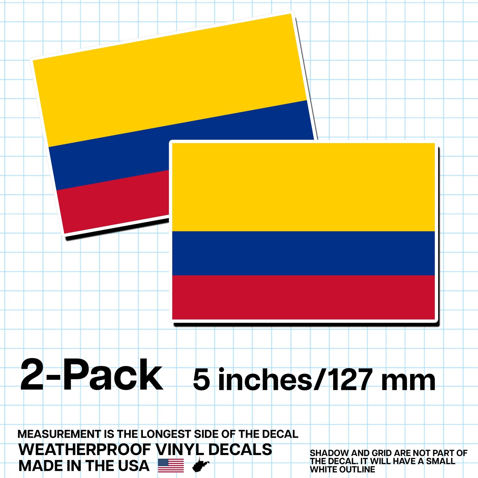 Colombia Flag Sticker 5″ 2-Pack – CO Decal – Colombian Pride Vinyl