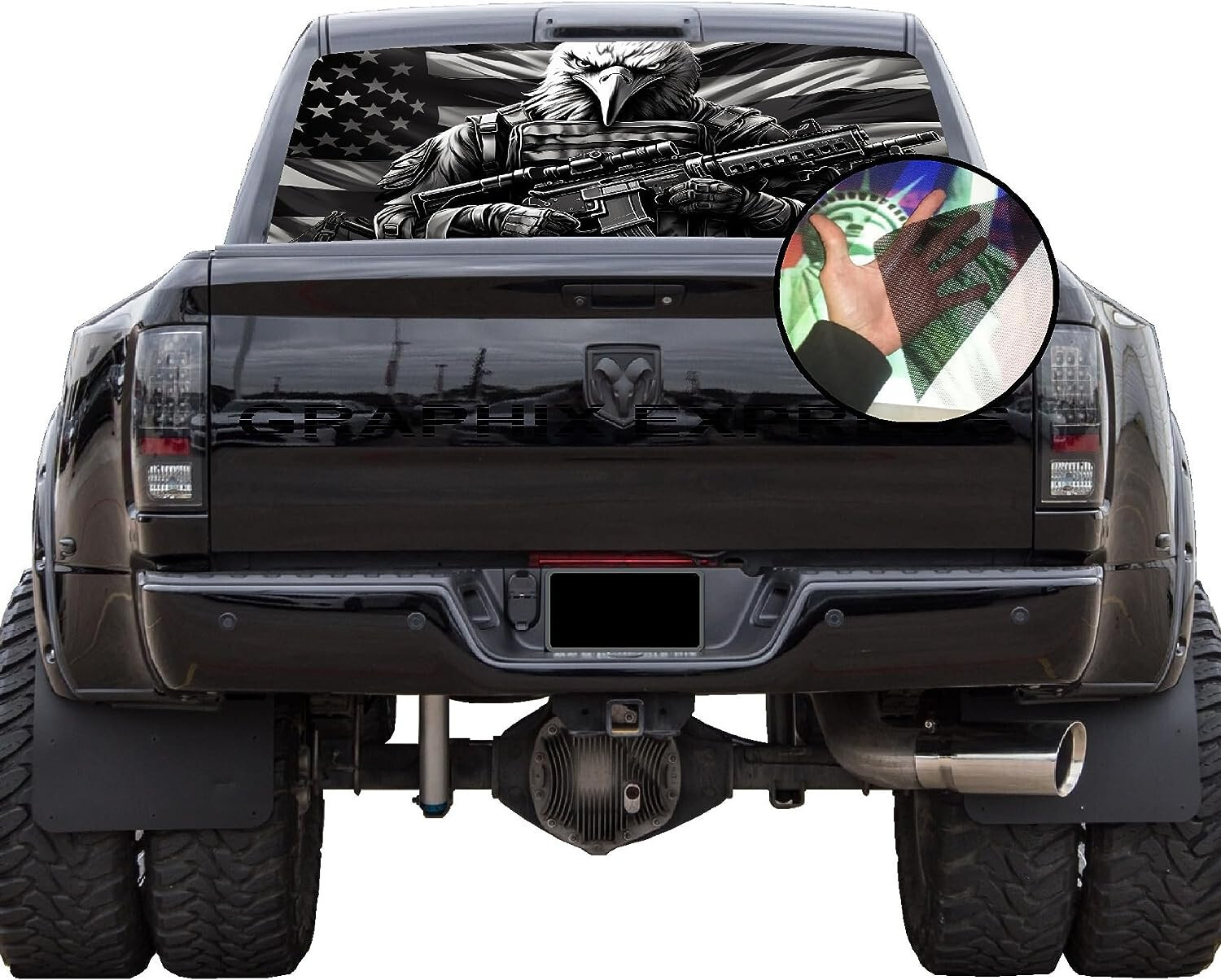 Truck Back Window Graphics American Flag Eagle (P542) See Through Rear Decal