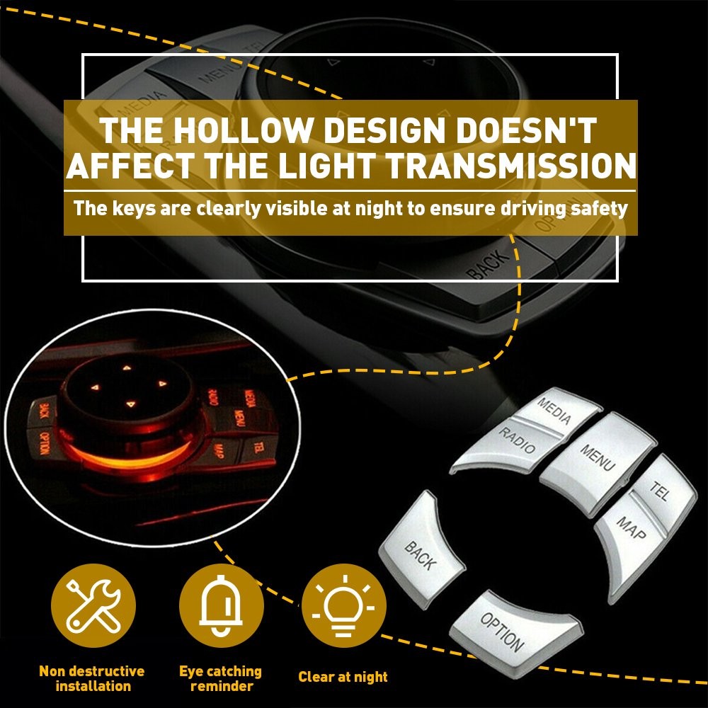 1/2set Multi-Media 7 Cover Button Trim For Decor BMW 3 4 5 6 X5 X6 Series iDRIVE