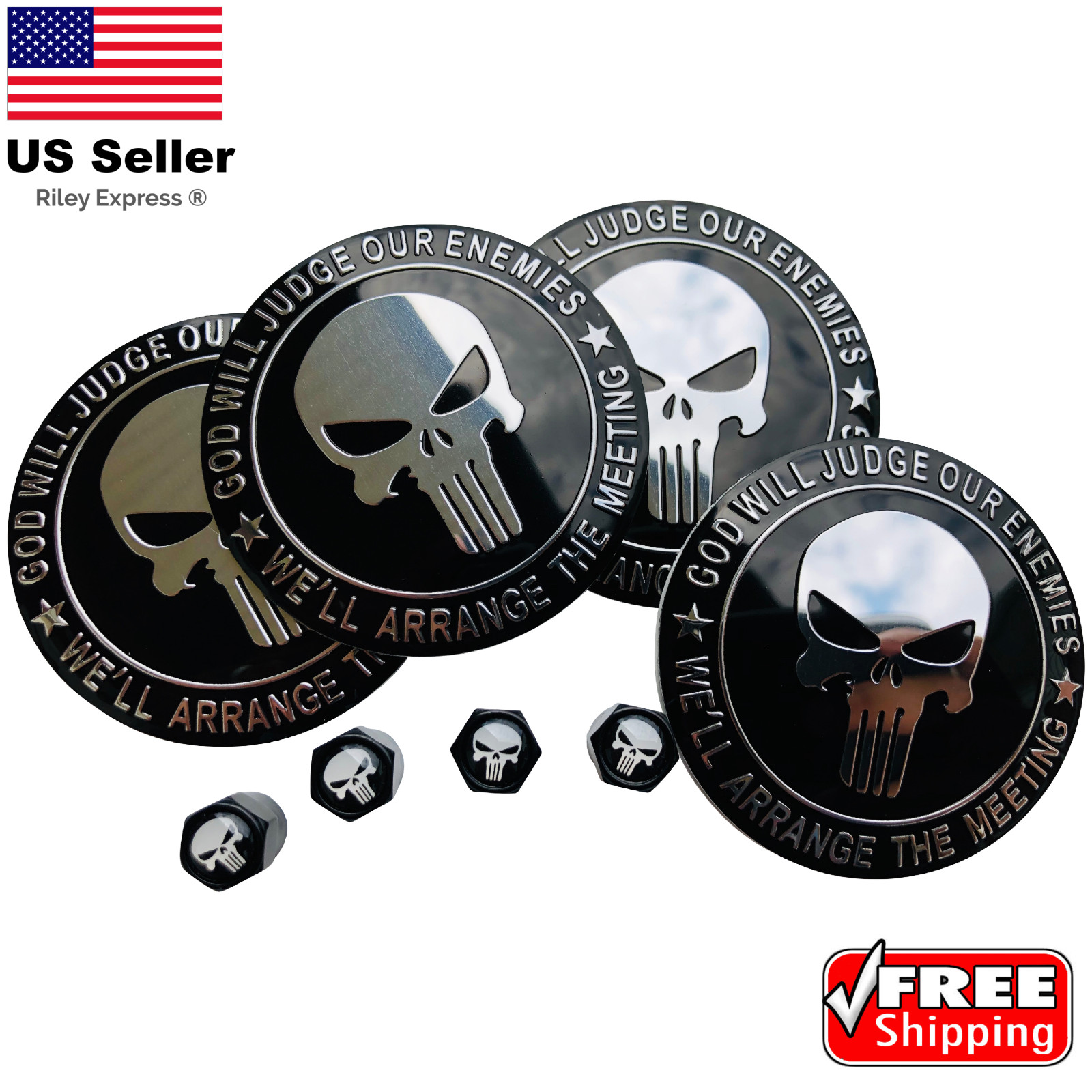 2nd Amendment Wheel Center Hub Cap Sticker 2.2″ + Wheel Tire Valve Caps BUNDLE]