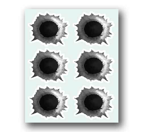 Bullet Holes 6 individual stickers 1.75″ Wide Waterproof Vinyl Funny Decal