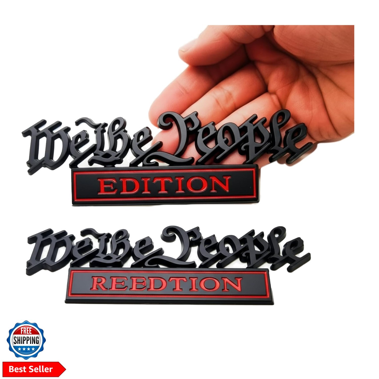 We The People 3D Metal Car Decal Emblem, 2Pcs Patriotic American Flag Constit…