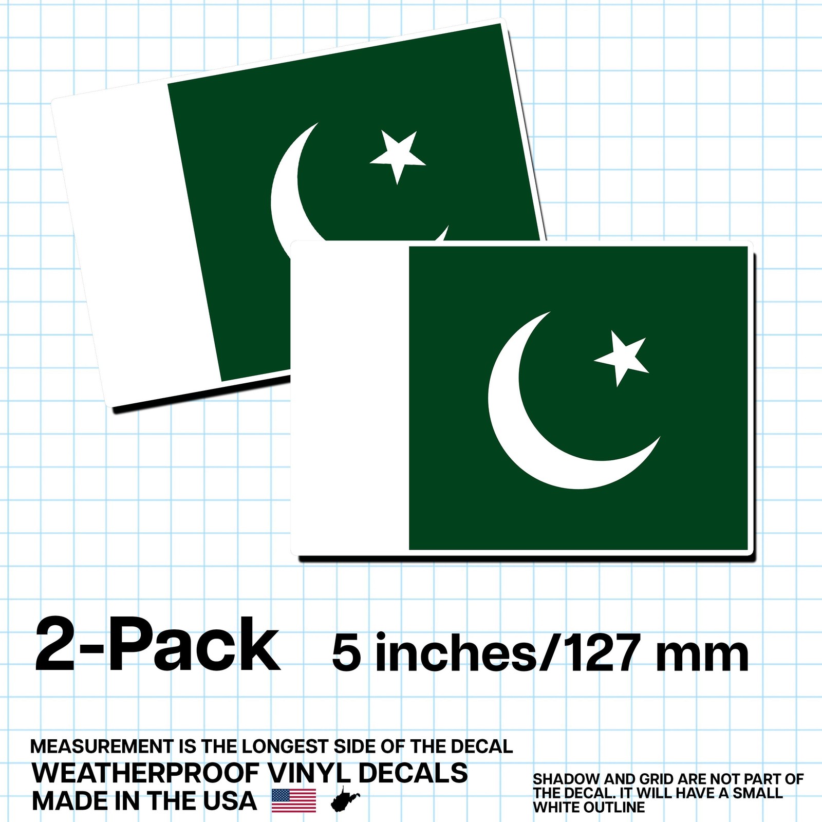 Pakistan Flag Sticker 5″ 2-Pack – PK Decal – Pakistani Pride Vinyl