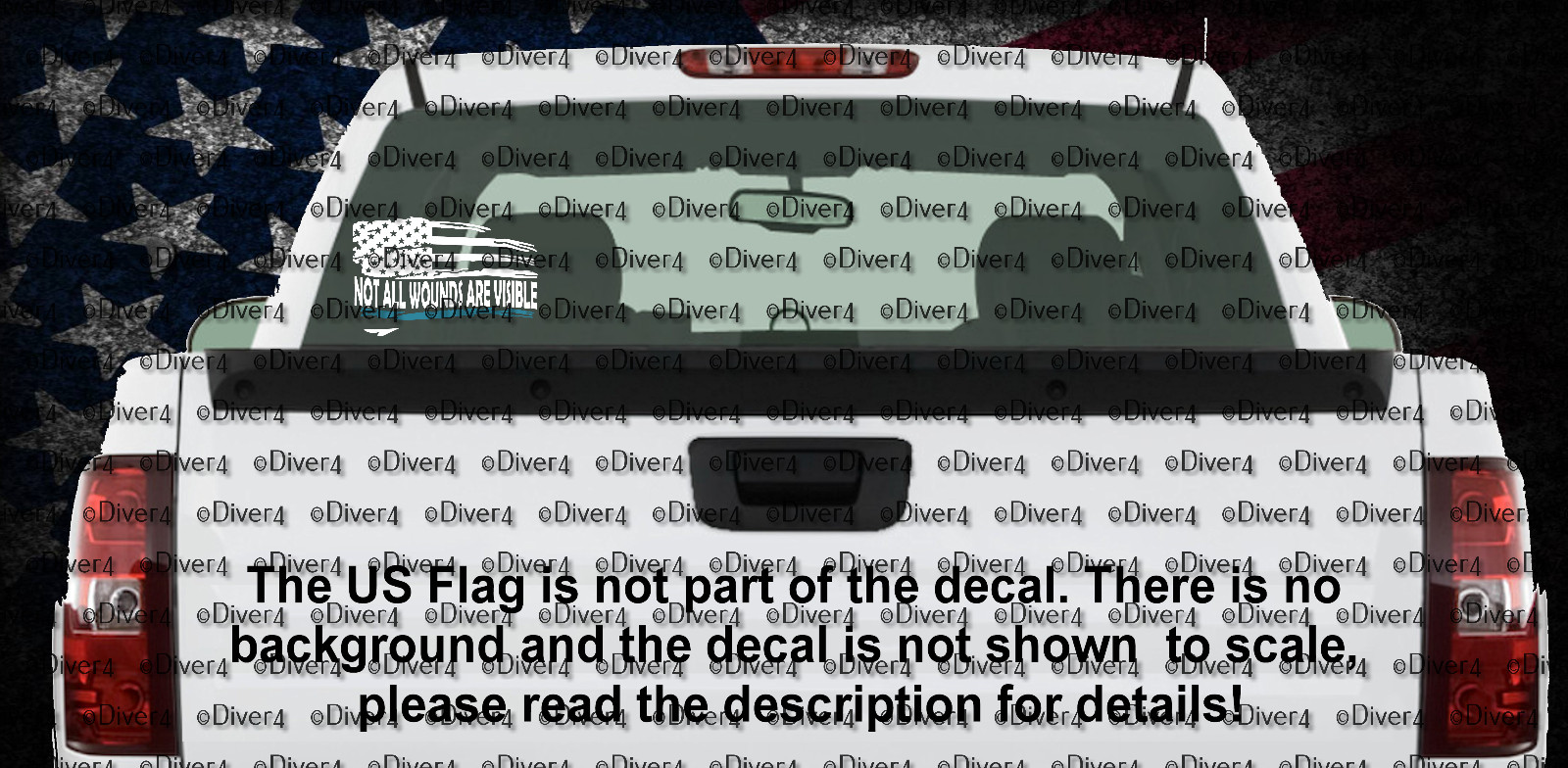 Not All Wounds Are Visible In Distressed Flag & Teal Stripe Vinyl Decal US Made