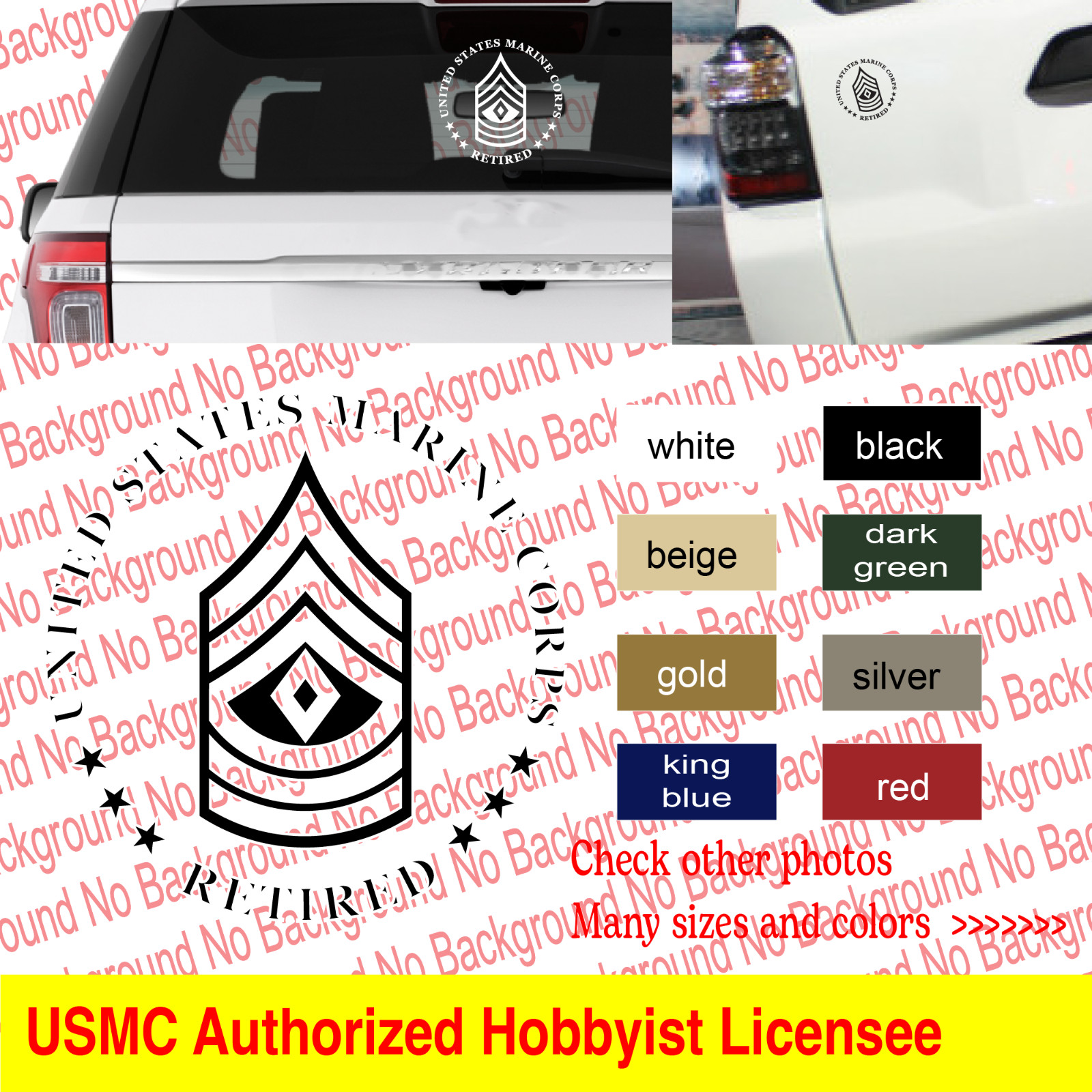 USMC First SERGEANT 1st SGT E8 RETIRED Vinyl Decal Die Cut Sticker RANK AY91R