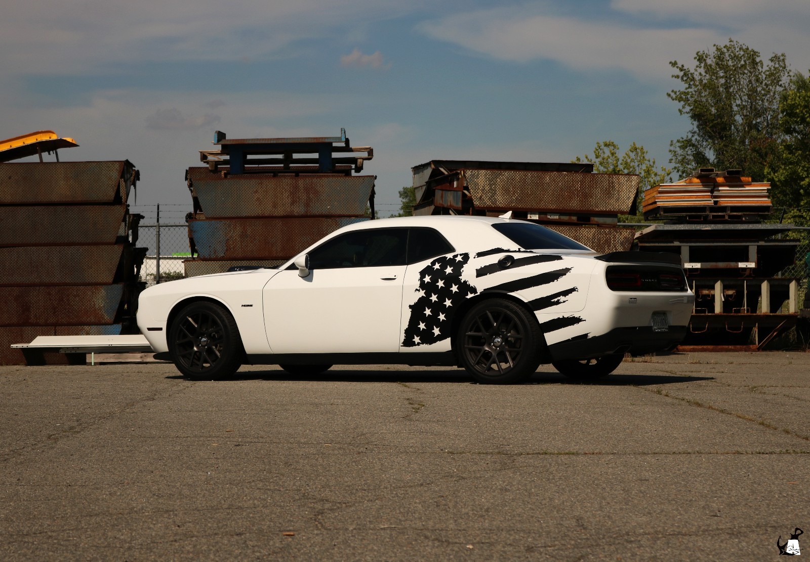 2008-2023 Challenger [TAF_DS] -Tattered American Flag- Driver Side-Matte Black