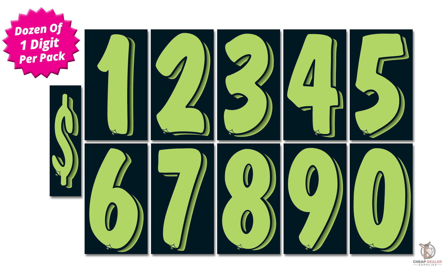 Advertising Numbers Window Stickers Vinyl Digits Car Price (7.5″ Green & Black)