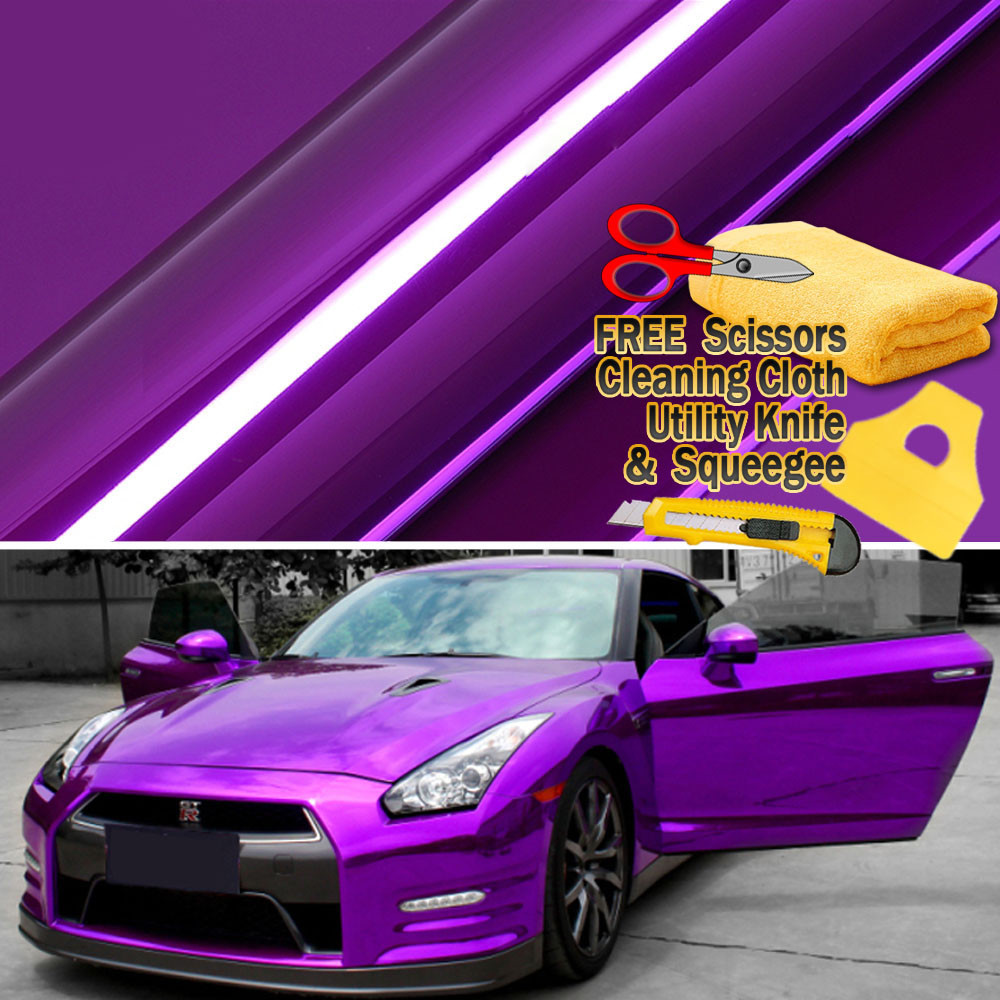 24″ x 60″ Purple Chrome Mirror Vinyl Film Wrap Sticker Stretchable 2ft x 5ft