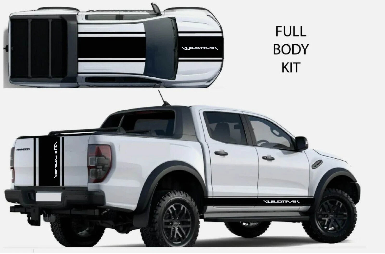 Fits Ford Ranger Graphics Kit Bonnet Rear Side Stripes 4×4 Utility Decals Kit