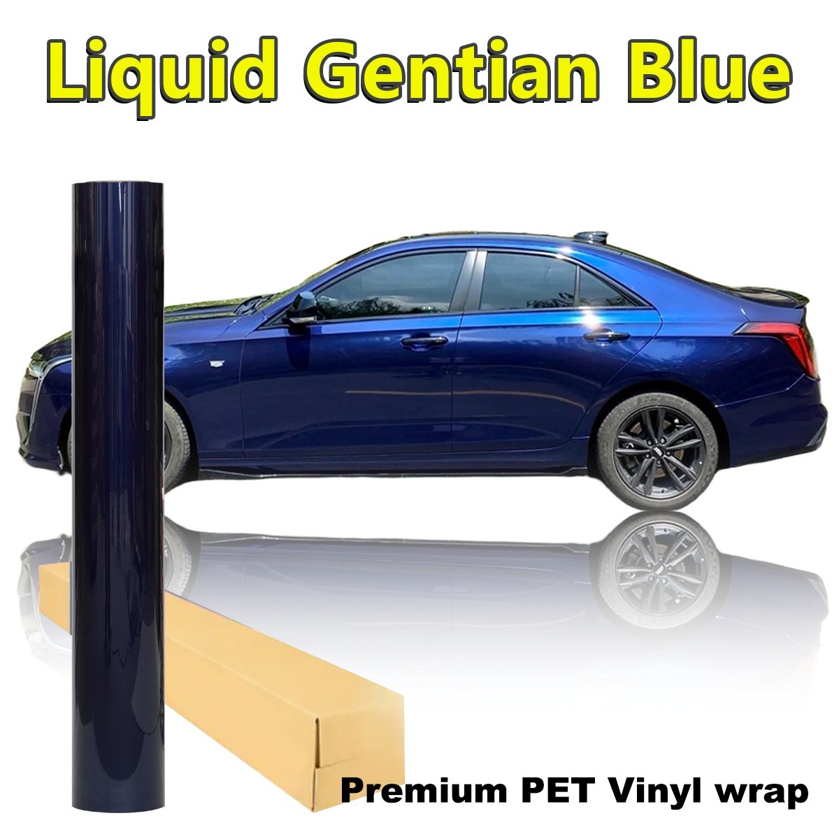 5FTx50FT PET Gentian Blue Metallic Vinyl Wrap Self-Adhesive Air Release US Stock