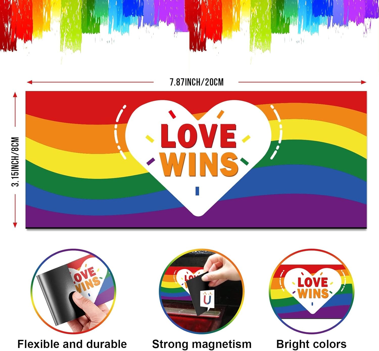 10 Pcs Magnetic Bumper Decals Funny Stickers Rainbow Small,