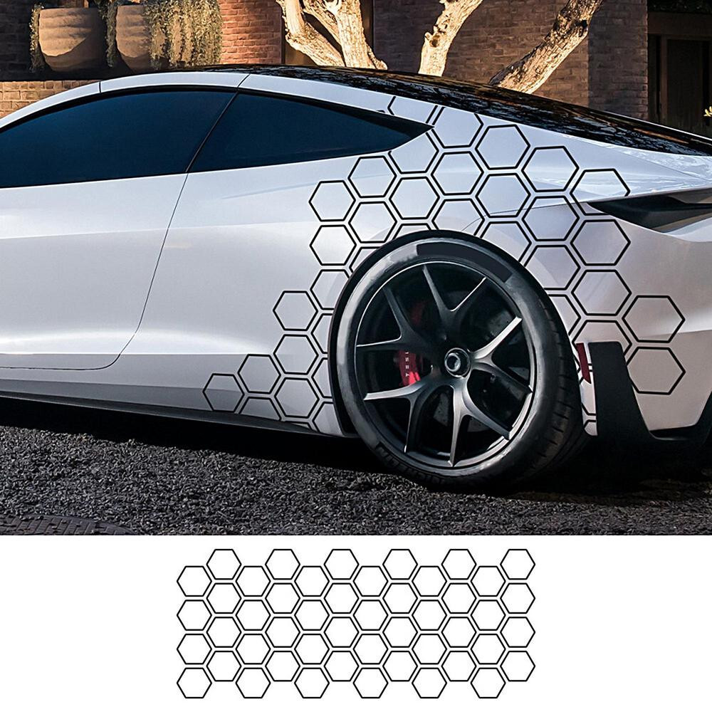 Car Body Waist Line Sticker Honeycomb Graphic Decor Hexagon Decals Accessories