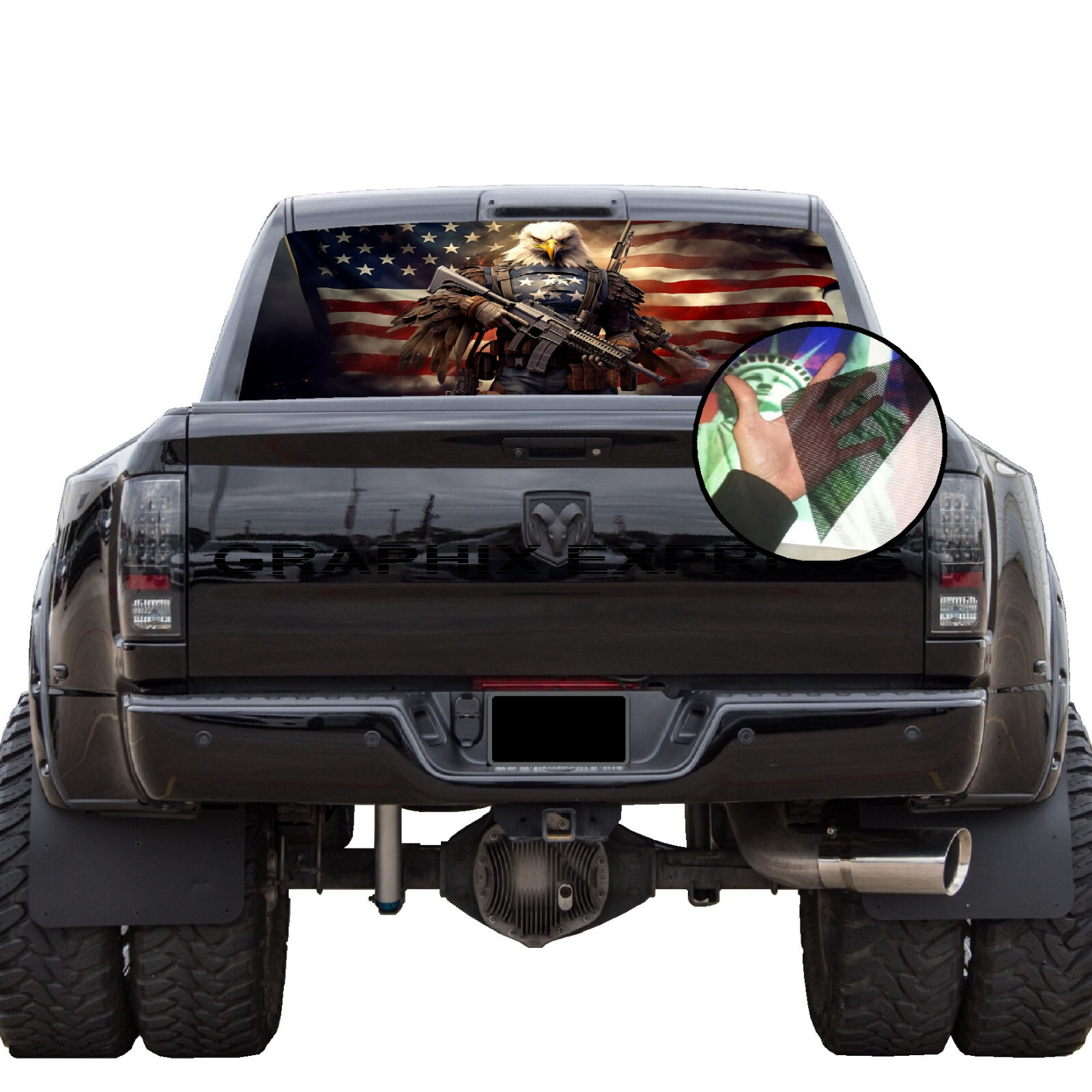 Truck Back Window Graphics American Flag Eagle (P546) See Through Rear Decal