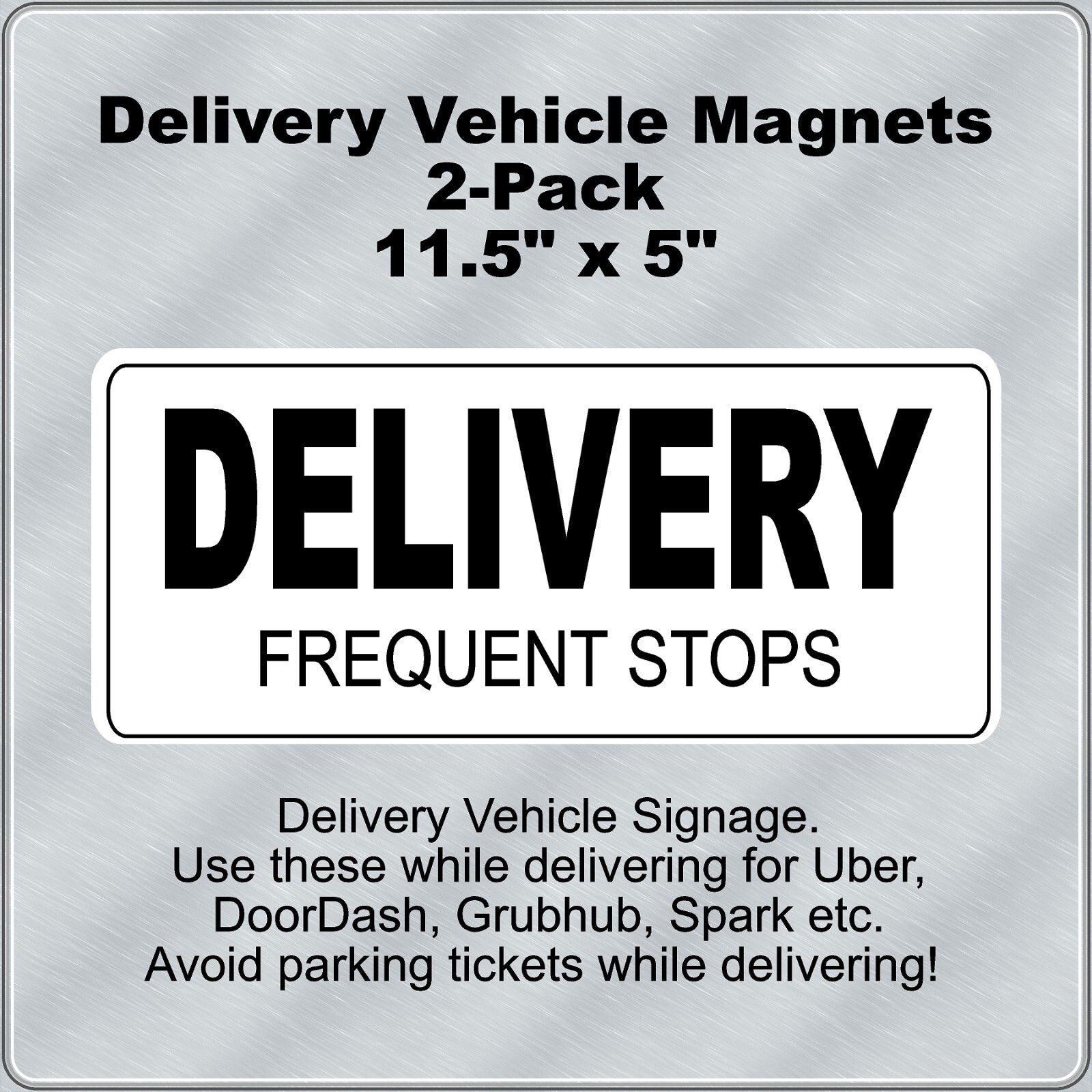 2-Pack Car Magnets for Gig Delivery Drivers 11.5″ x 5″ Wite Black FREE SHIPPING!