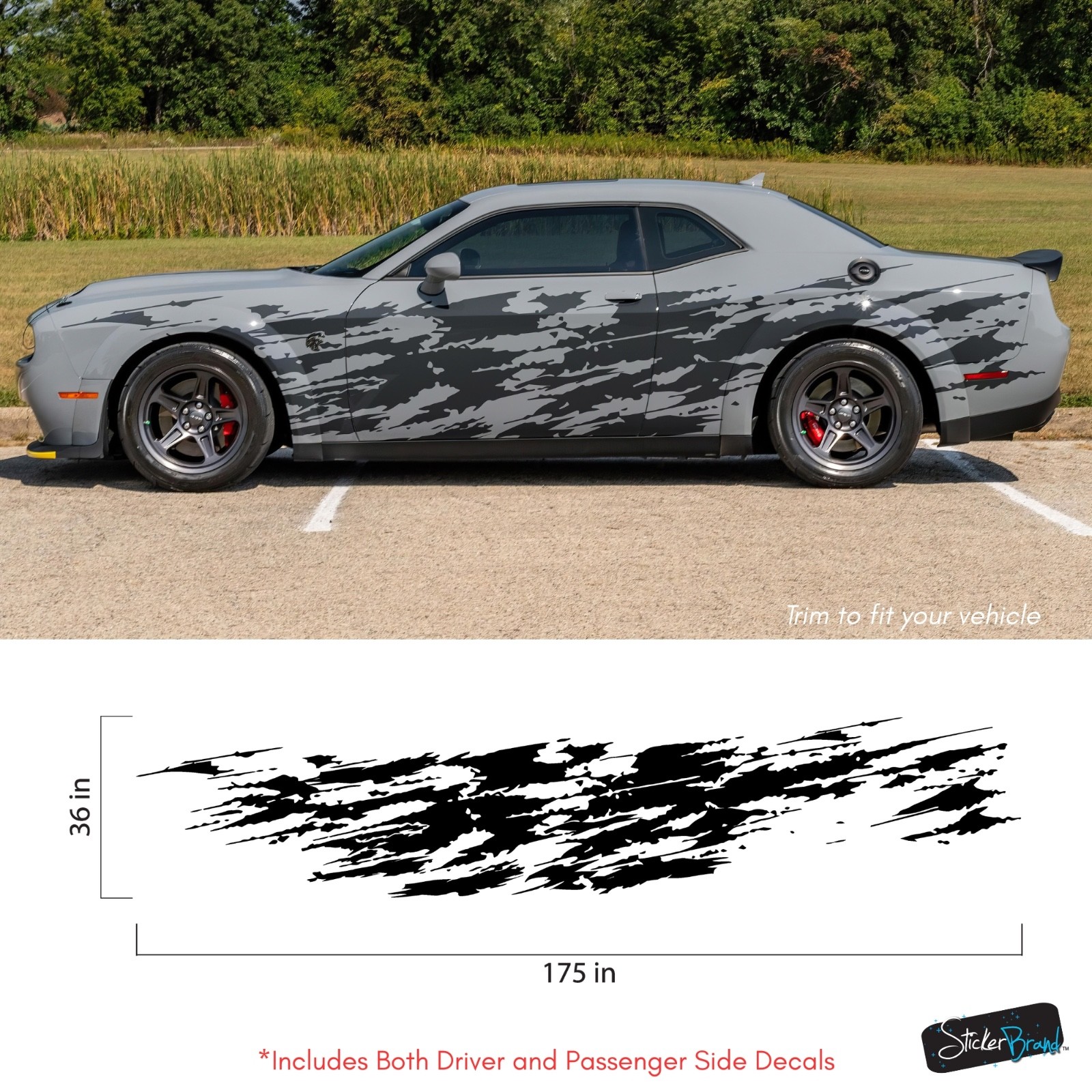Car graphic decal sticker for Challenger, Charger. Splash Scratch Decal. #7102
