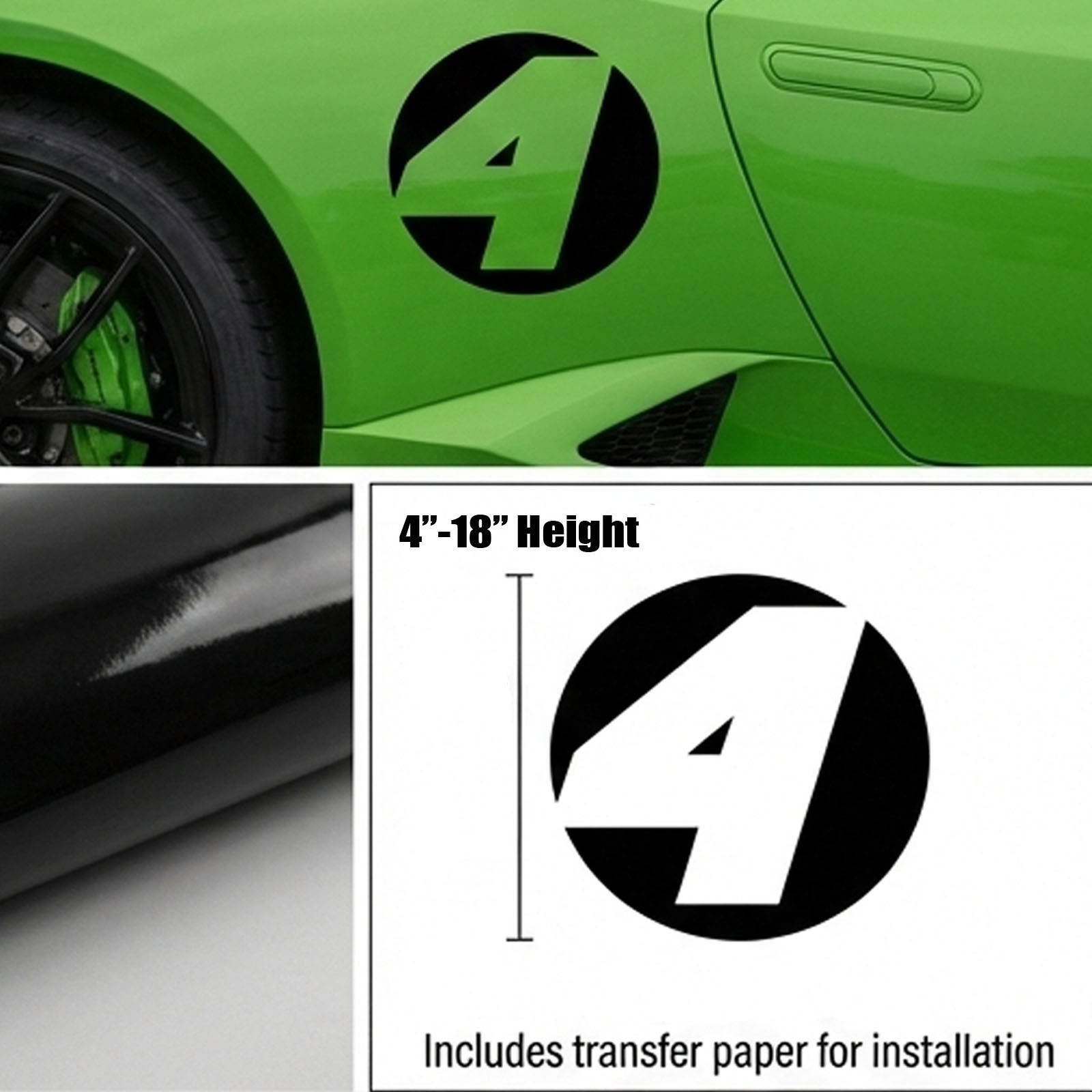 Custom Round Racing Number Glossy Black Vinyl Sticker Decals x2 Show Paint Color