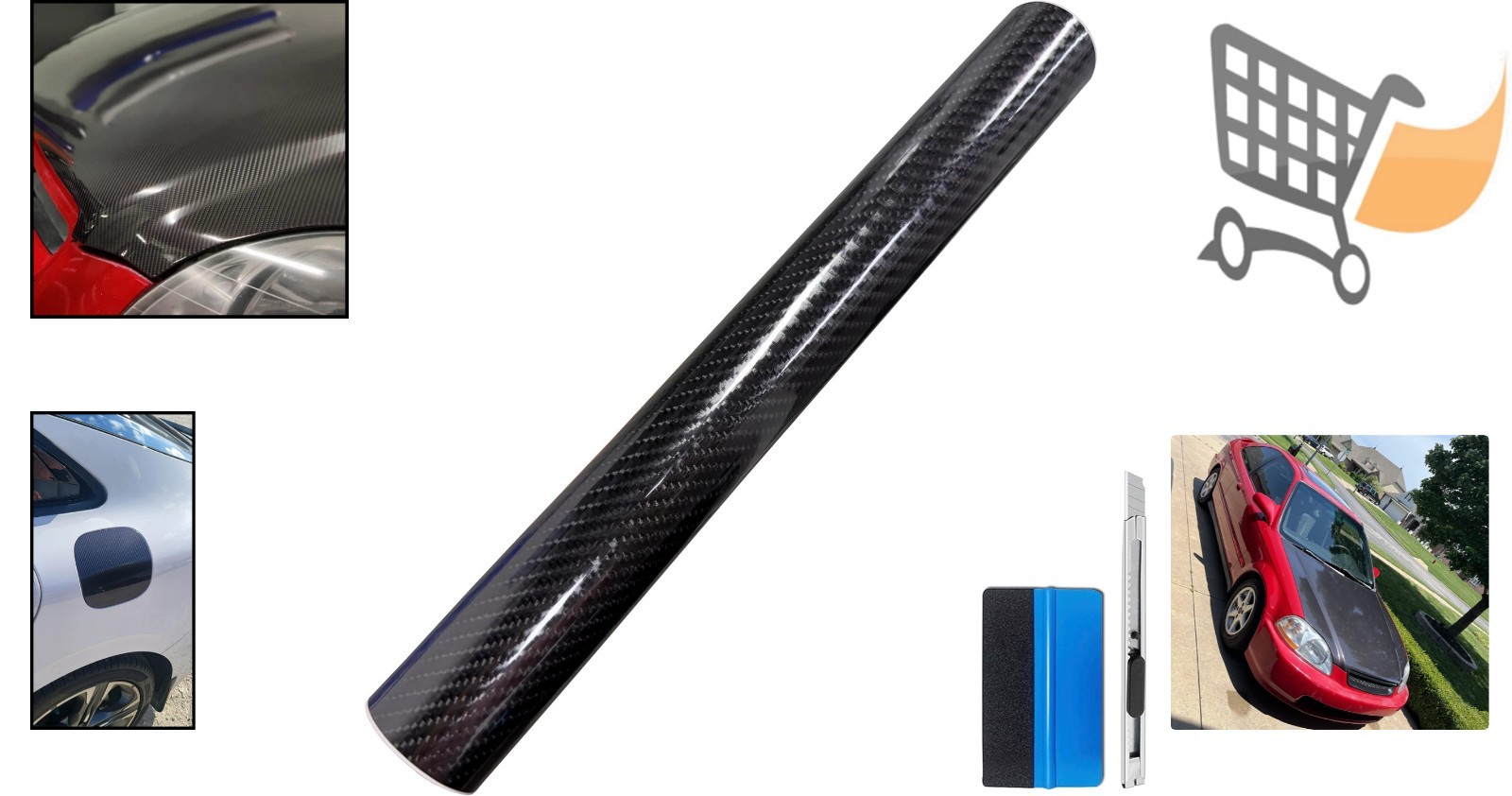 6D Gloss Black Carbon Fiber Vinyl Wrap Roll 1ft x 10ft Auto Interior Exterior