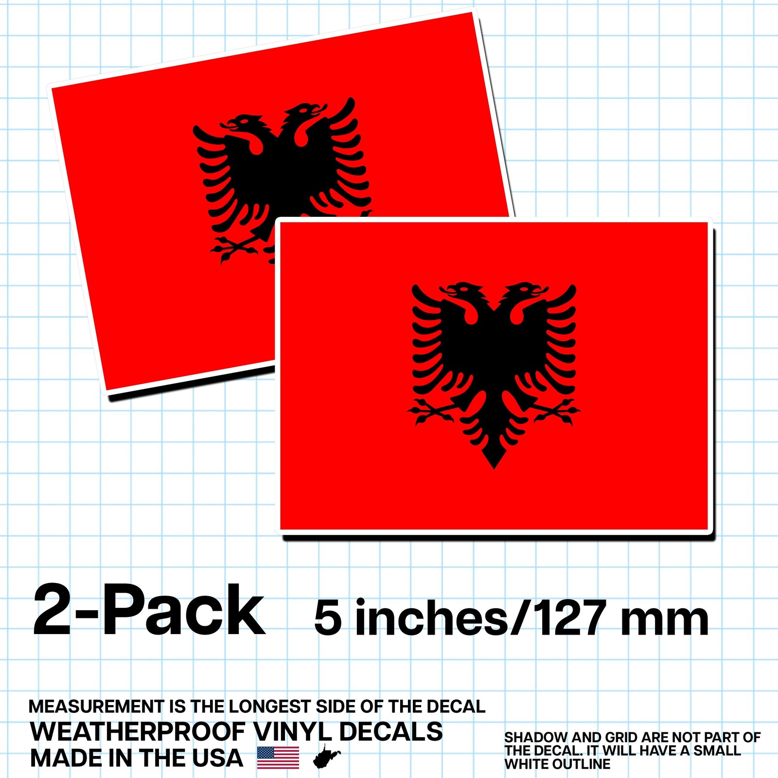Albania Flag Sticker 5″ 2-Pack – AL Decal – Albanian Pride Vinyl