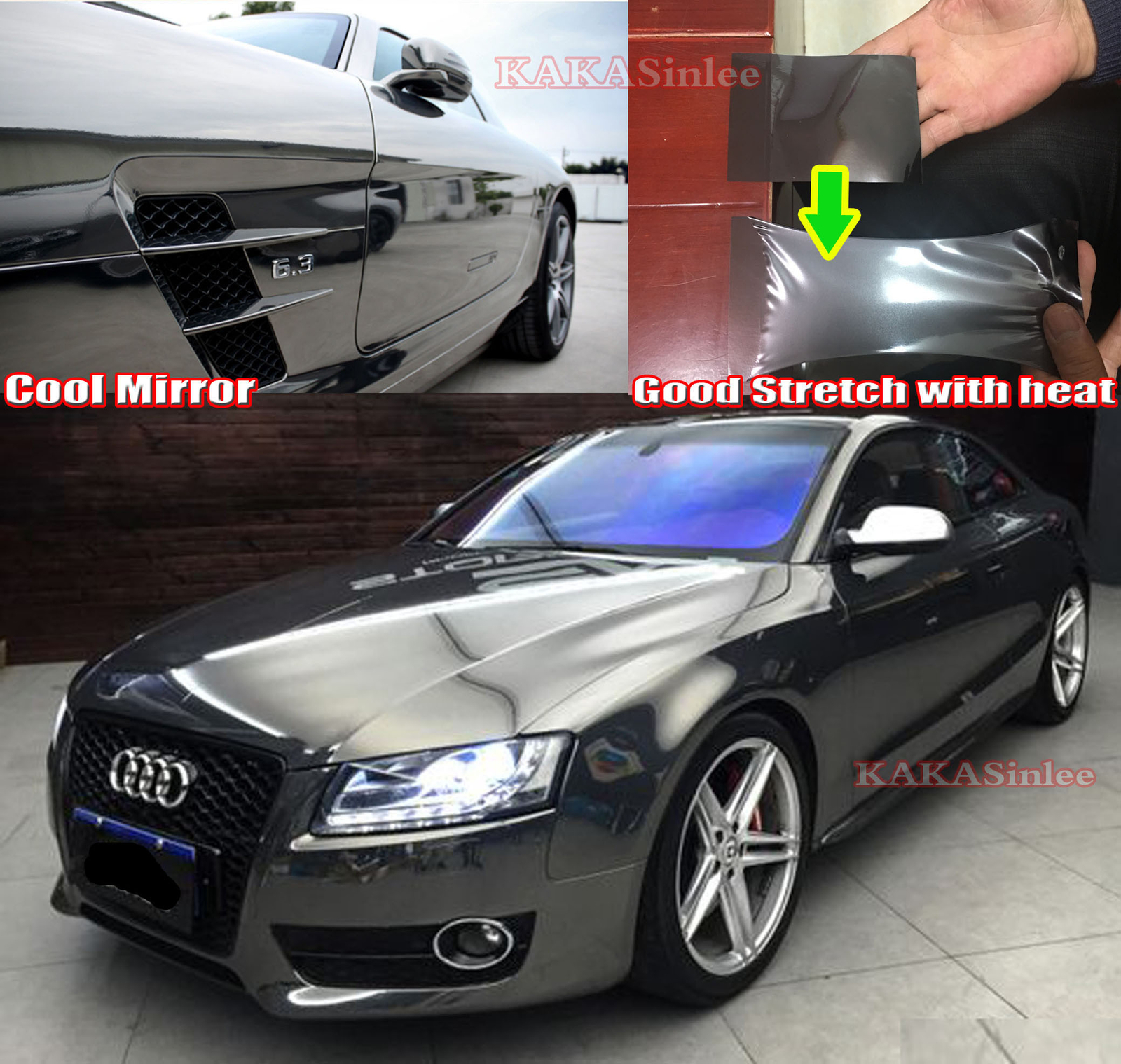 50FT Full Car Wrap Flat Black Flexible Mirror Chrome Metal Vinyl PVC Sticker US