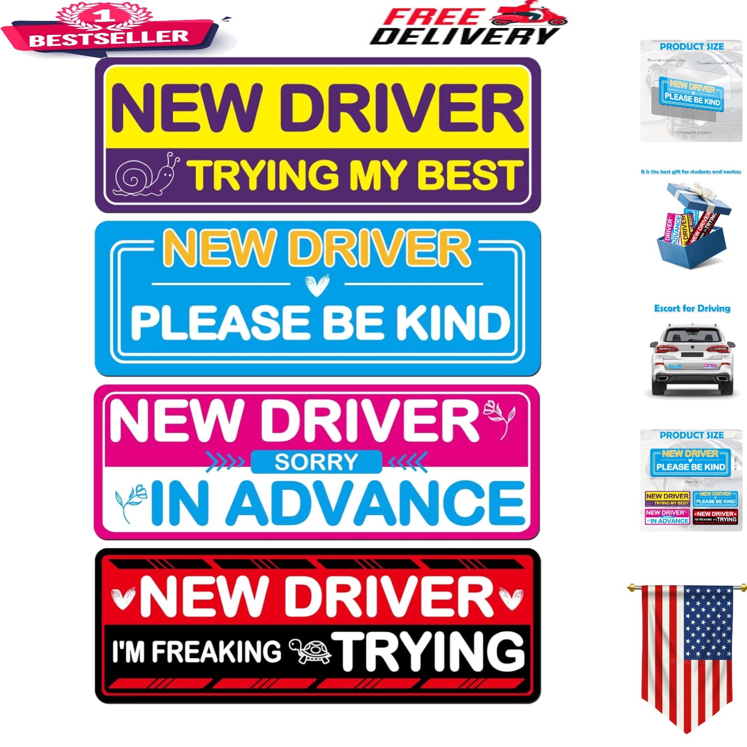 4 Pcs Student Driver Magnetic Car Stickers – Bright Reflective Safety Signs