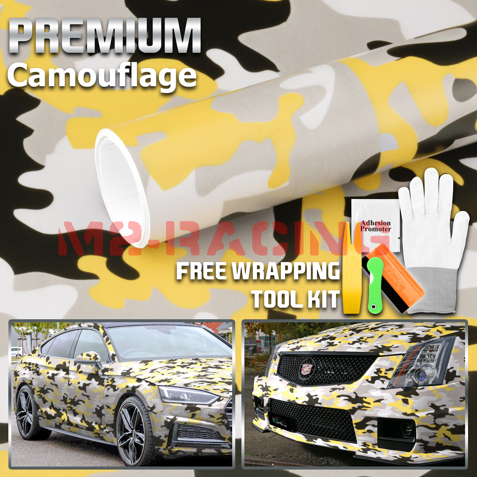 Premium Yellow Black White Gray Camouflage Desert Vinyl Sticker Wrap Decal Steet