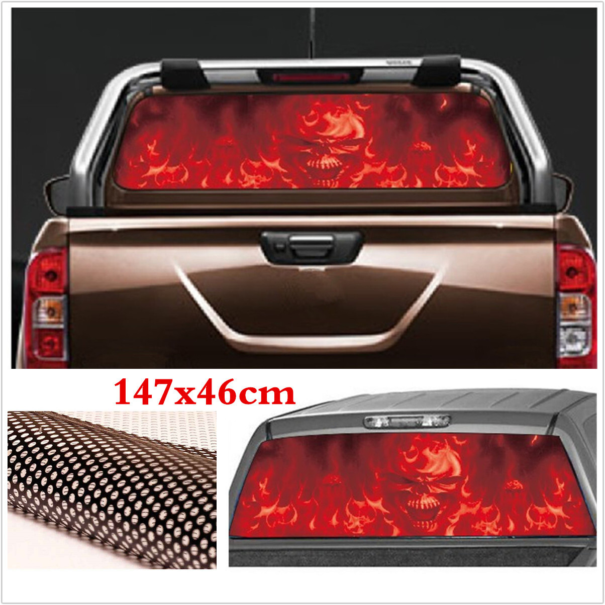 Car Truck Rear Window Sticker Flaming Skull Graphics Tint Vinyl Perforated Decal