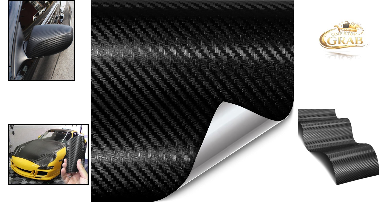 XPO Black Carbon Fiber Car Vinyl Wrap Roll 3ft x 5ft Air Release Tech