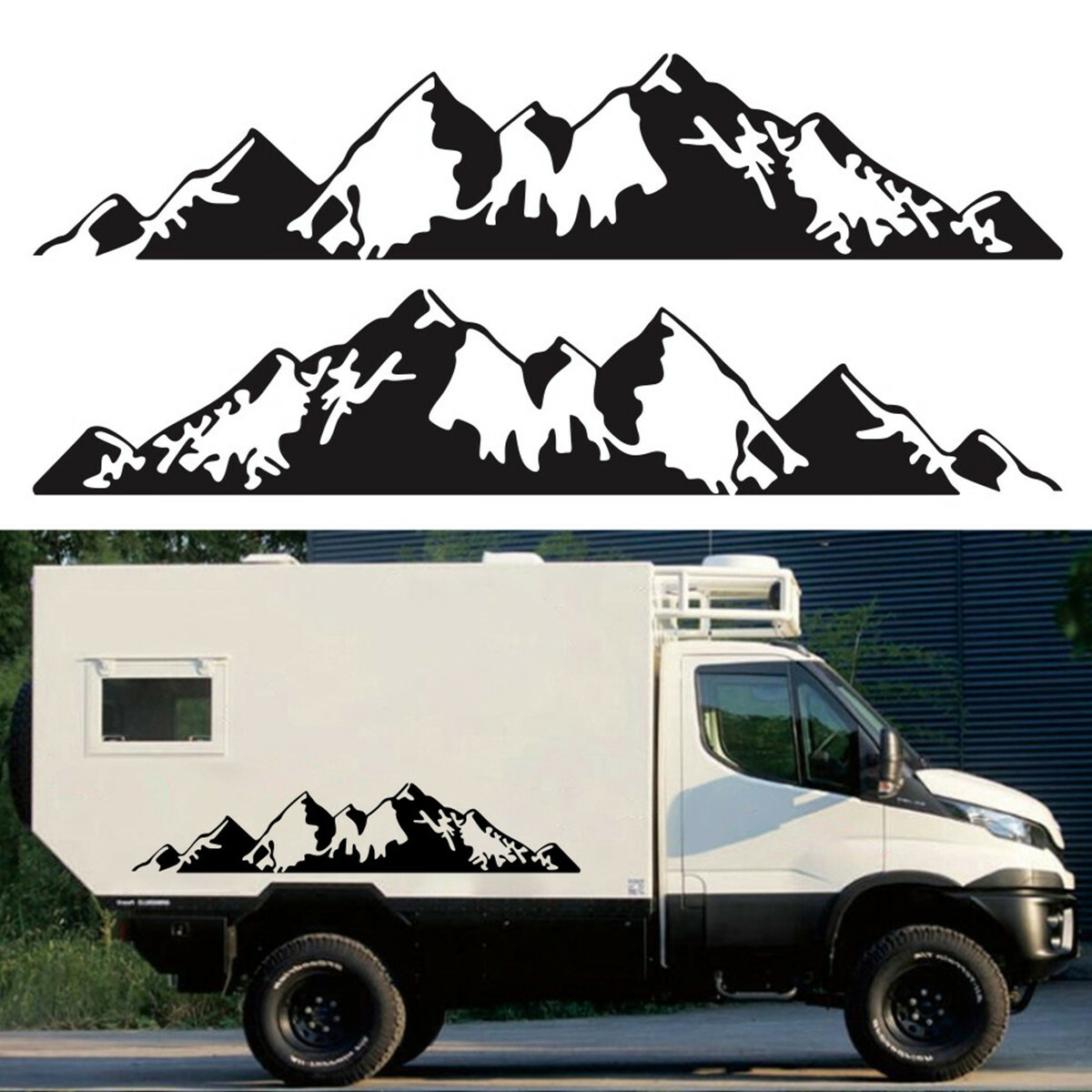 Snow Mountain Range Graphics Stickers Car Side Door Long Stripe Vinyl Decals 2Pc
