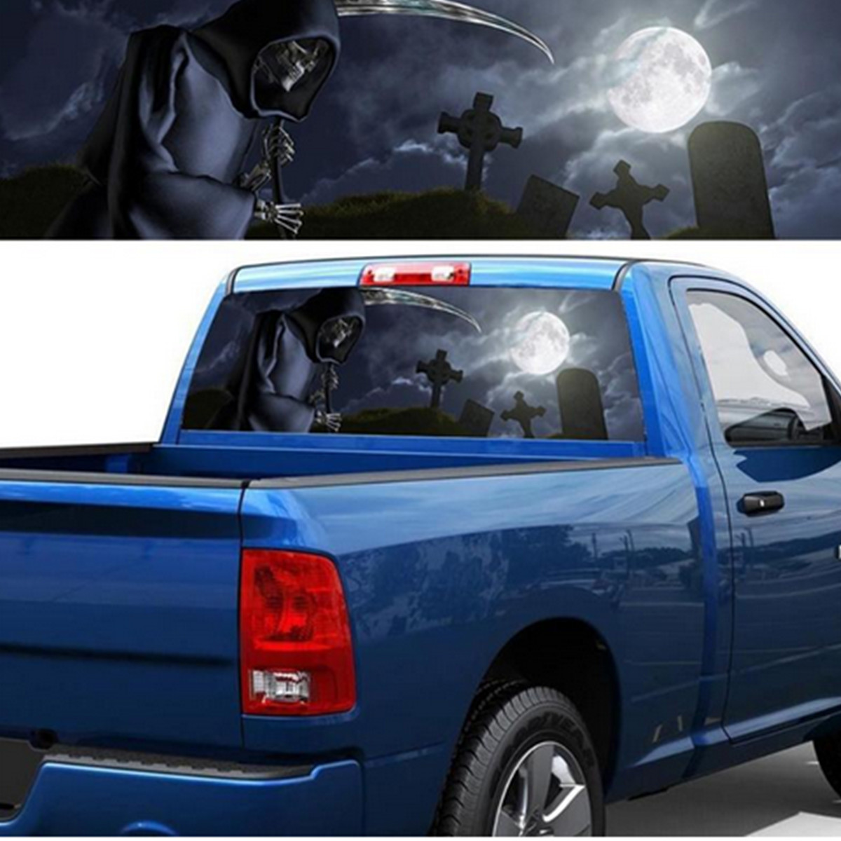 Fit For Dodge Ram 1500 Grim Reaper Cemetery Graphic Car Sticker Sunscreen Decal