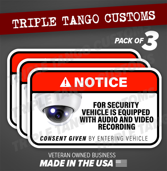(3 Pack) Notice Vehicle is Equipped Audio Video Recording Security Stickers Uber