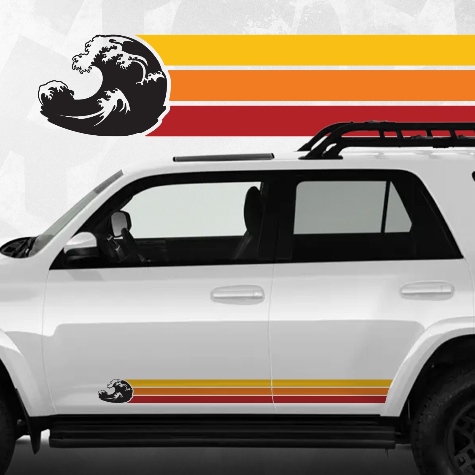 Retro Wave Rocker Panel Decal – Great Wave Side Stripe – Universal Fit SUV Van