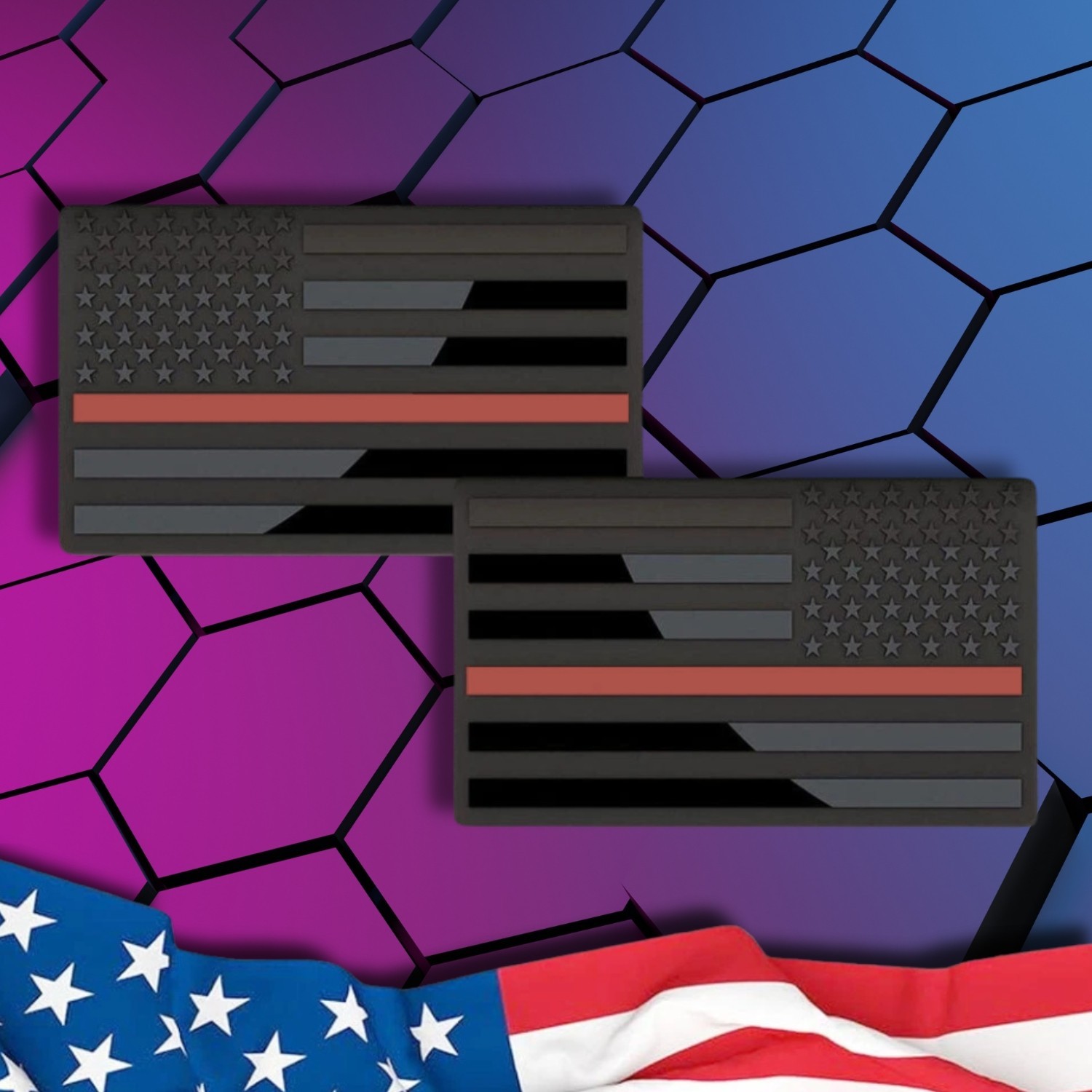 Embossed 3D Metal Black and Red Line American Flag Emblem Decal Stickers 1 Pair