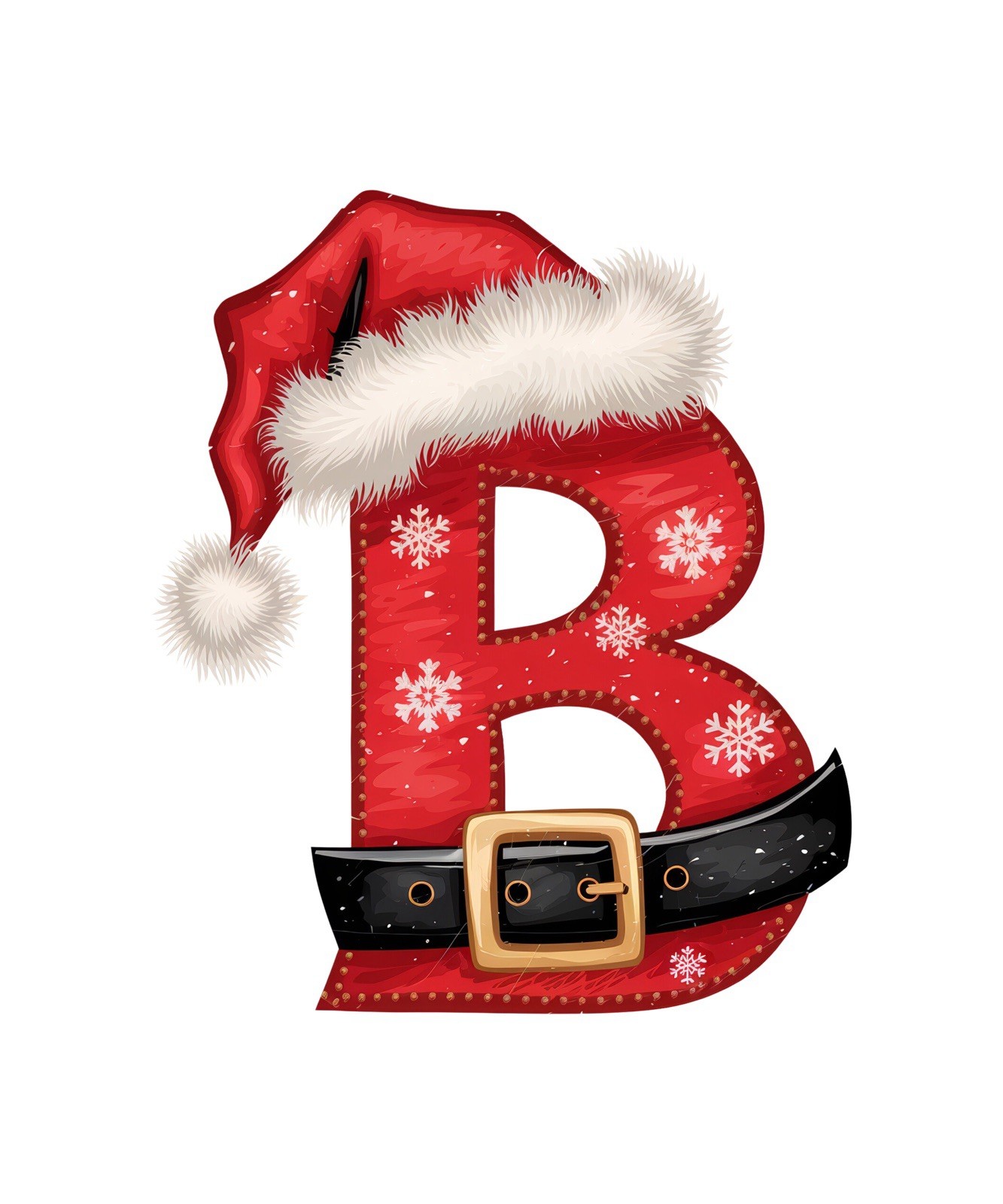 Initial Sticker (3 Inch) Letter B Christmas Holiday Santa Hat Belt Snow Flake !