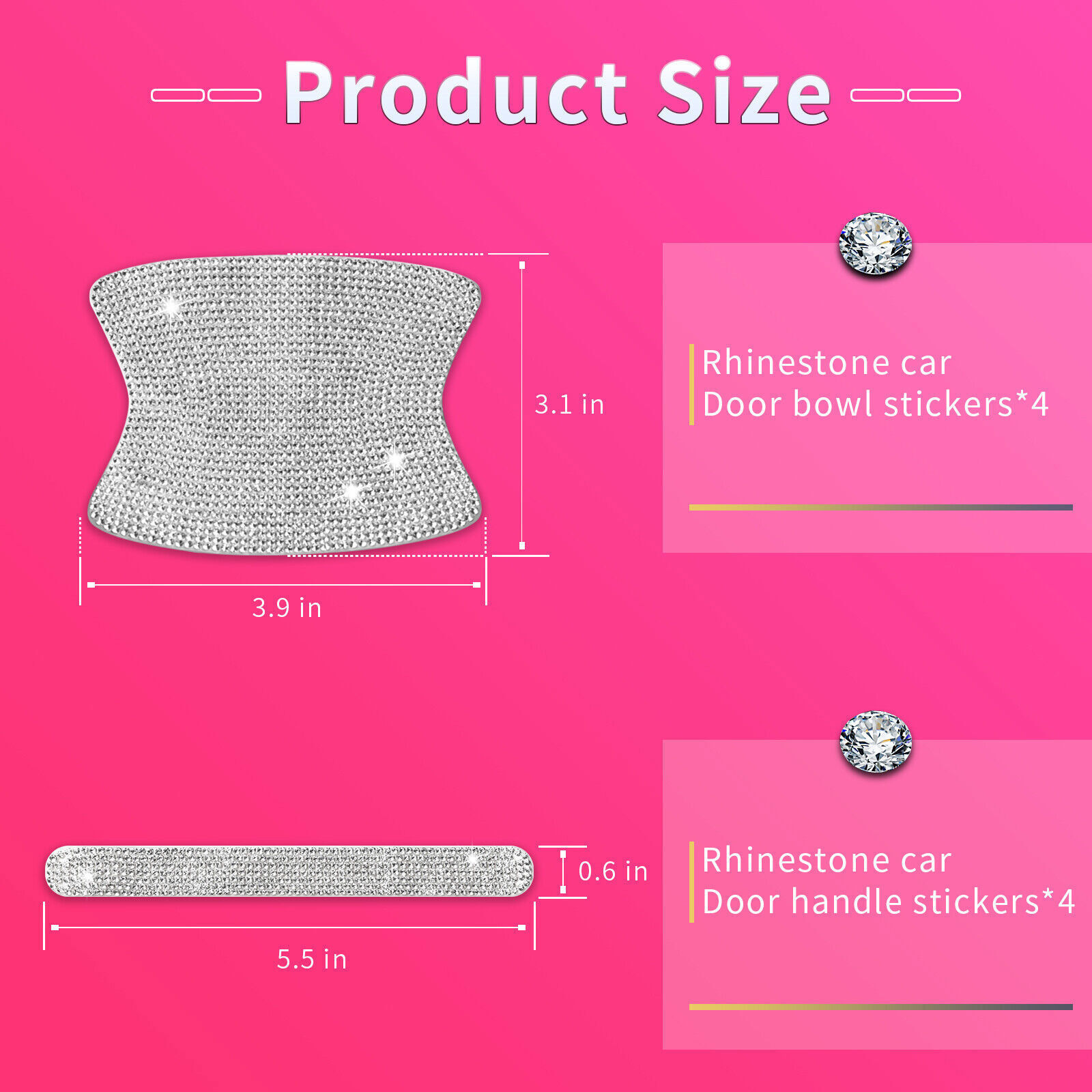 8PCS Diamond Car Door Handle Stickers Protector Bling Rhinestone Car Accessories