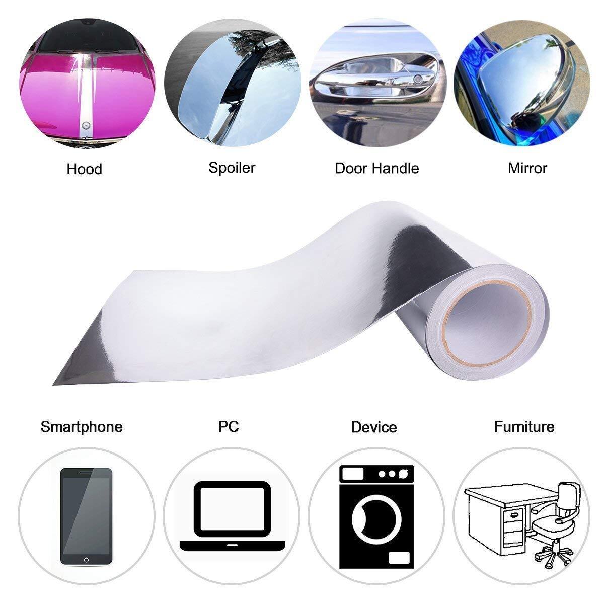 12×60 Inch Self Adhesive Chrome Silver Vinyl Wrap Sticker Decal Film Sheet