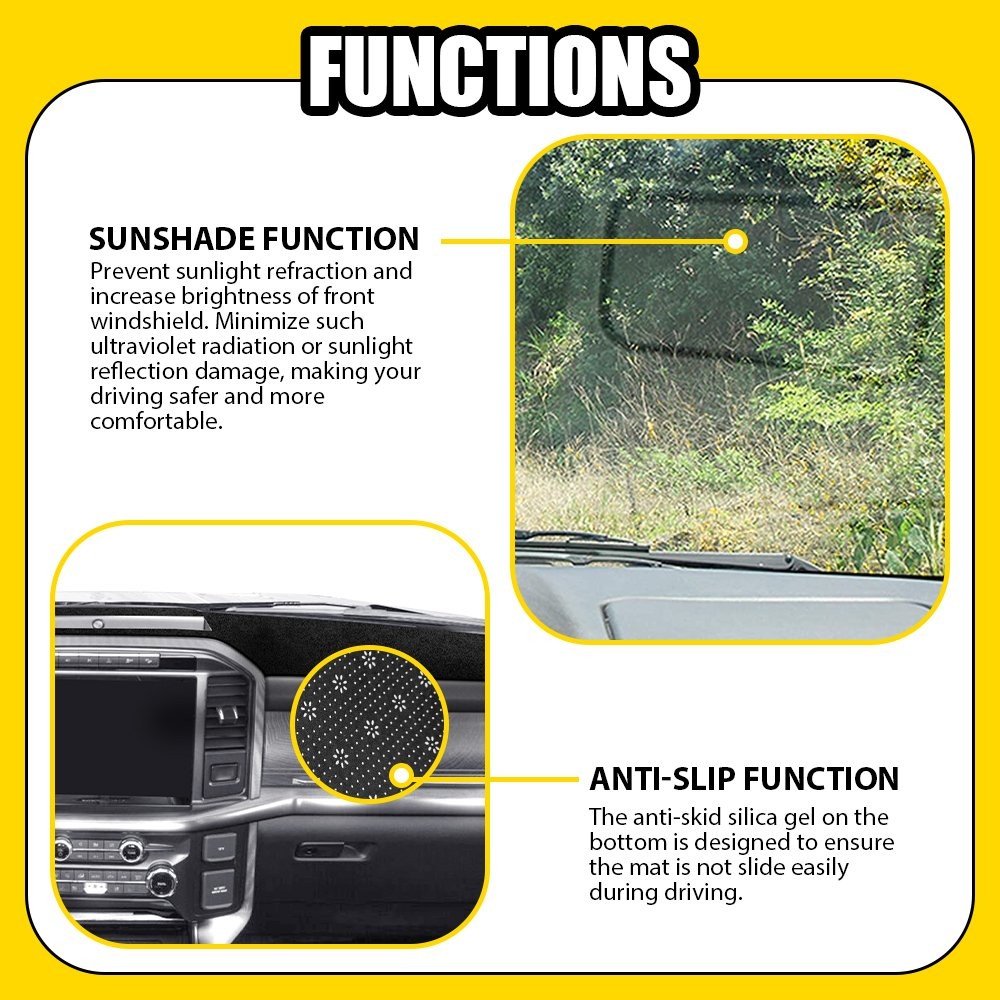 For Ford F150 2021-25 Dash Cover Mat Black Dashboard Carpet Style Protector 1-5X