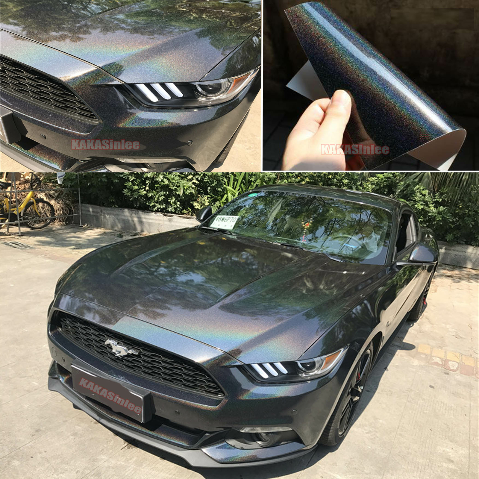 50FT x 5FT Car Wrap Chameleon Mirror Chrome Black Holographic Vinyl Sticker CFUS
