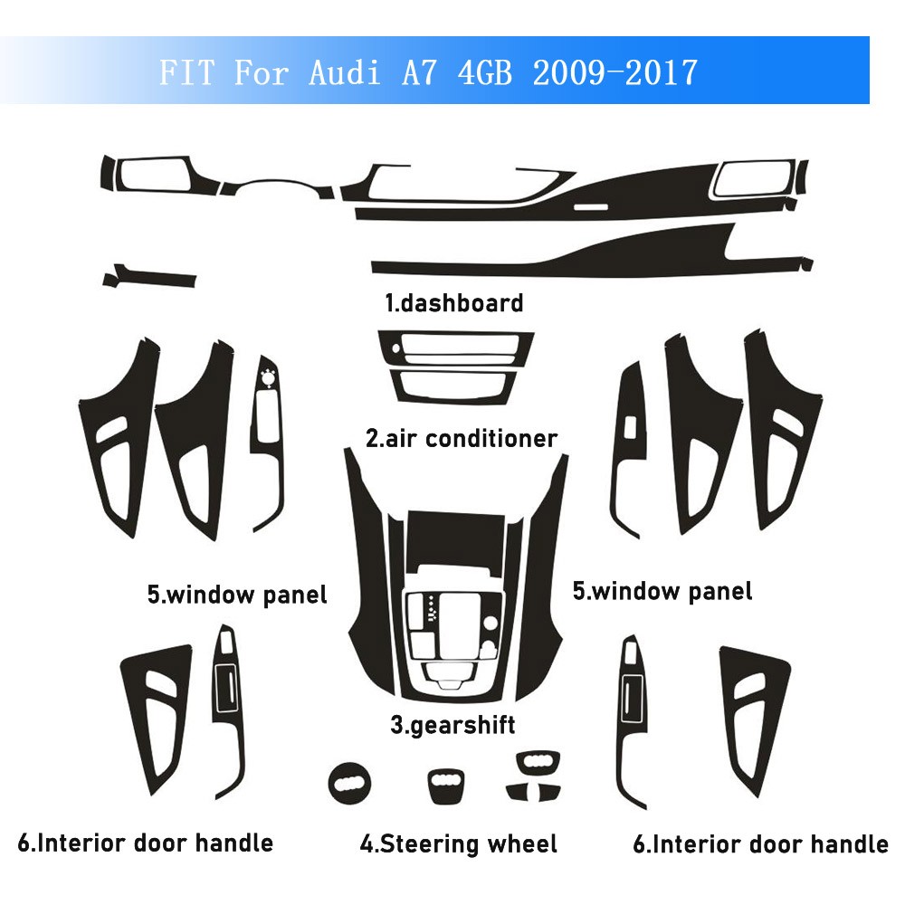 For Audi A7 4GB 2009-2017 5D Carbon Fiber Pattern Interior DIY Trim Decals