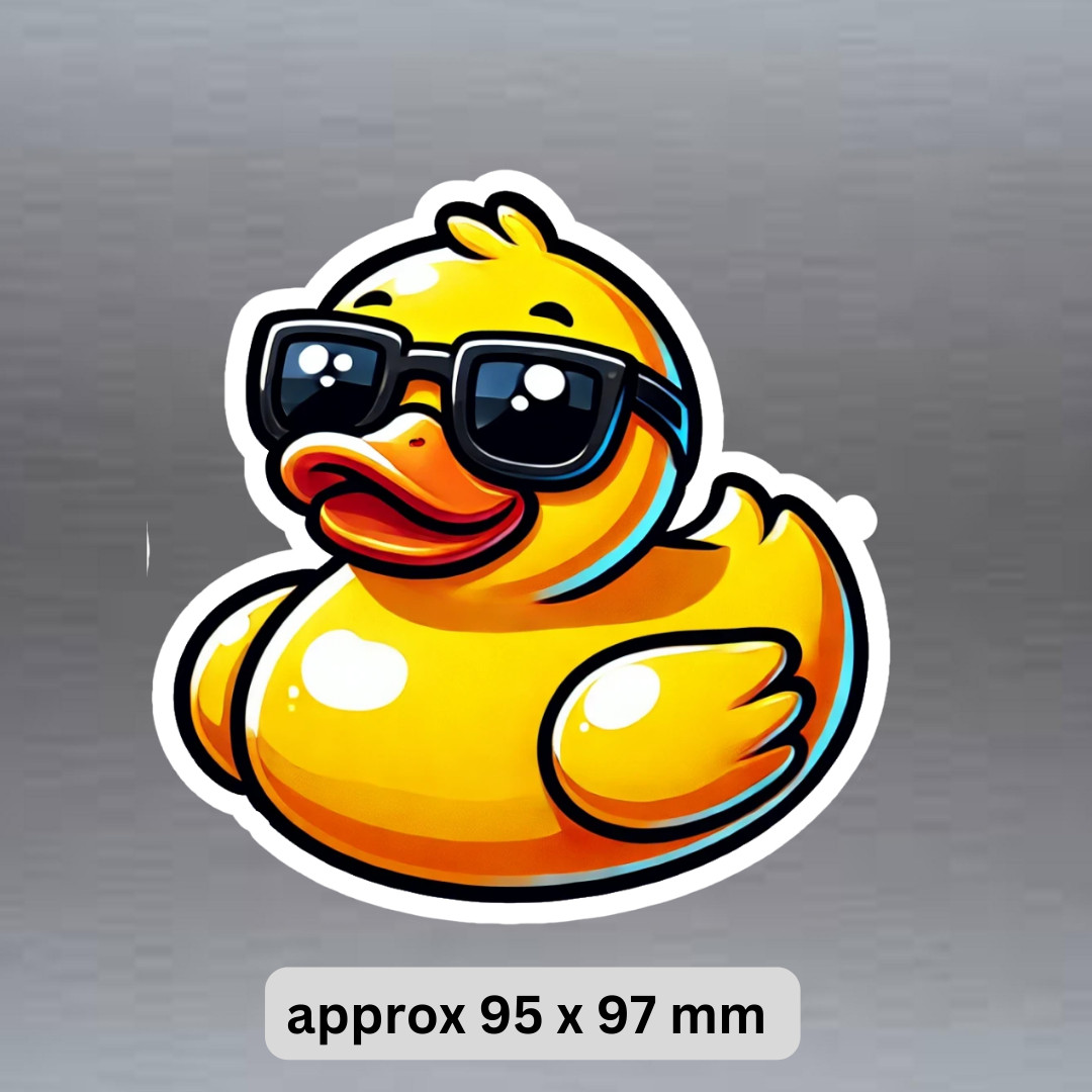 Fun Rubber Duckie in sunglasses vinyl duck sticker 95 x 94 mm