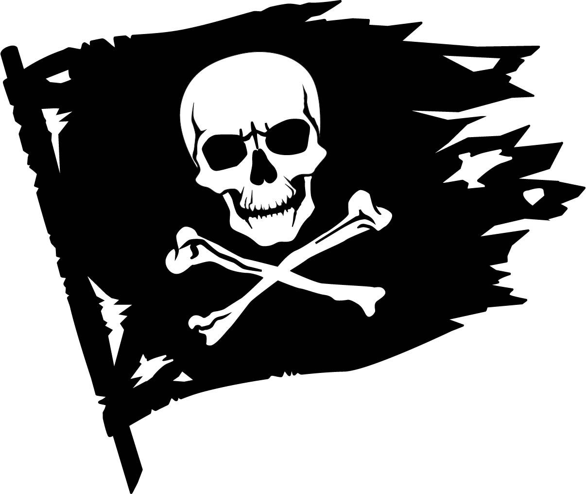 Vinyl Pirate Flag Jolly Roger – Die Cut Decal White-On-Black Sticker 4″-20″