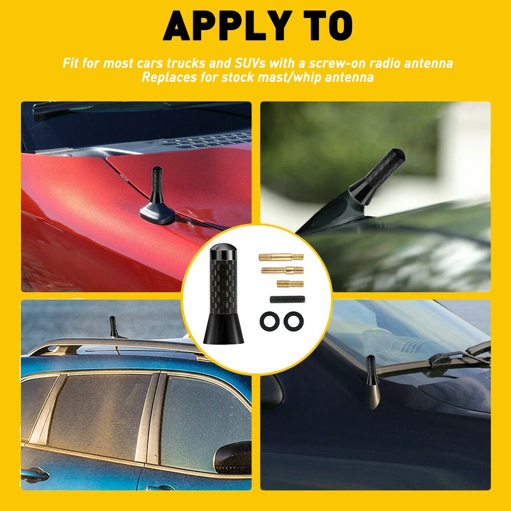 UNIVERSAL BLACK CARBON BEE STING SHORT STUBBY CAR MAST AERIAL ANTENNA ARI D