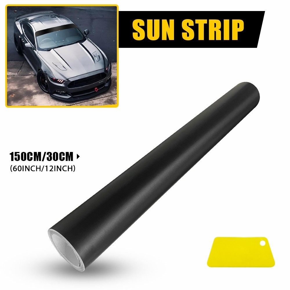 60″x12″ Matte Black Sun Windshield Visor Vinyl Decal Strip Film Banner Sticker