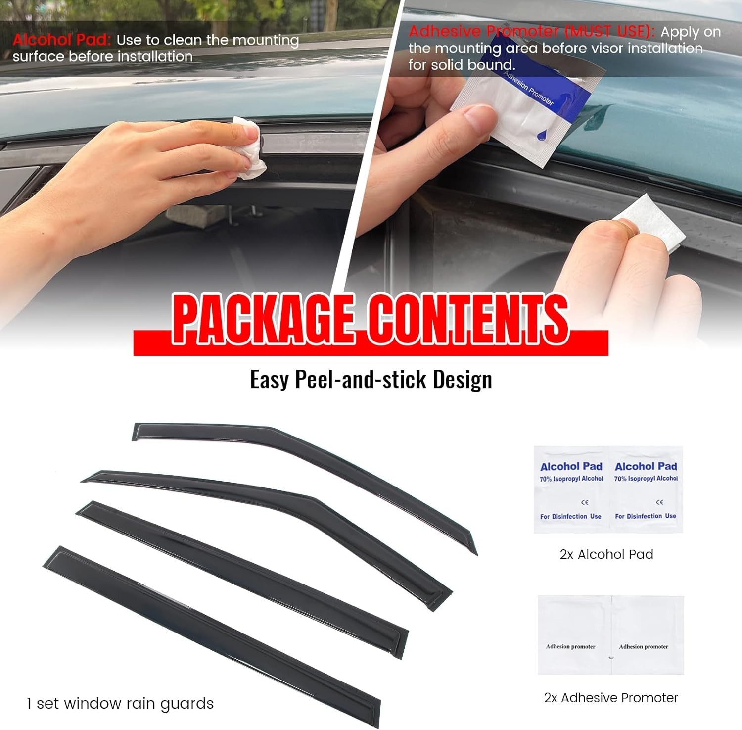Tape on Window Visors Compatible with 2022-2026 Kia Carnival, Acrylic Smoke/T…