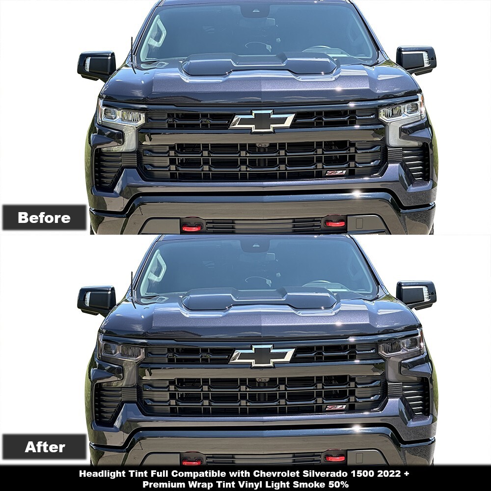 Crux Moto Headlight Tint Full Overlay Light Smoke 50% for Silverado 1500 22+