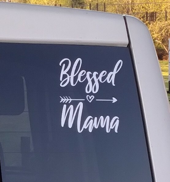 Blessed Mama vinyl car/window decal Sticker 4.5×5 USA White Christian Jesus Mom