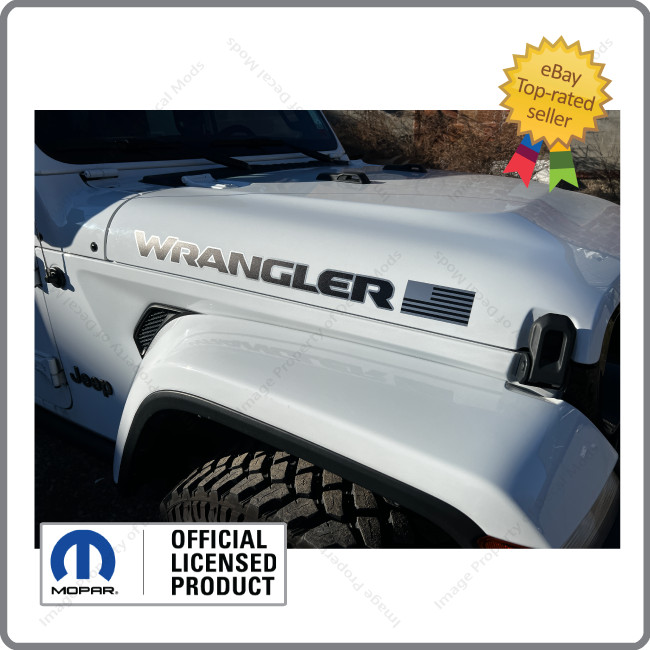 WRANGLER Hood side decals set Jeep Stickers Graphics USA FLAG Silver Black UV1F1