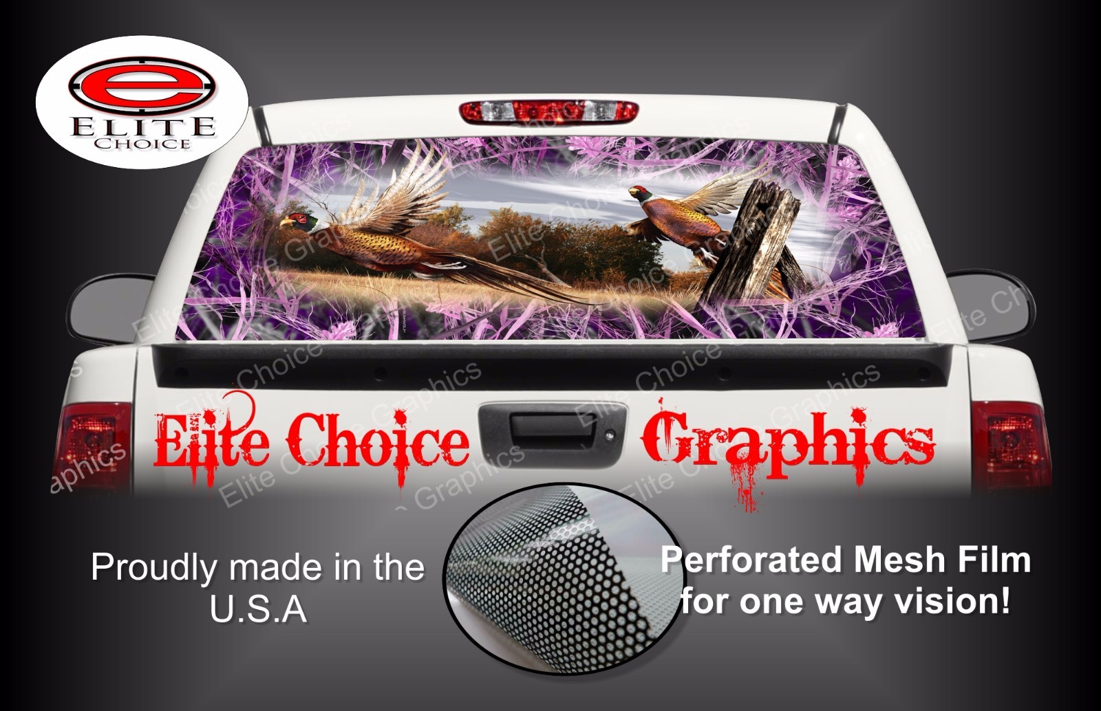 Ringneck Pheasant Tallgrass Pink Camo Rear Window Graphic Decal Truck Van Car