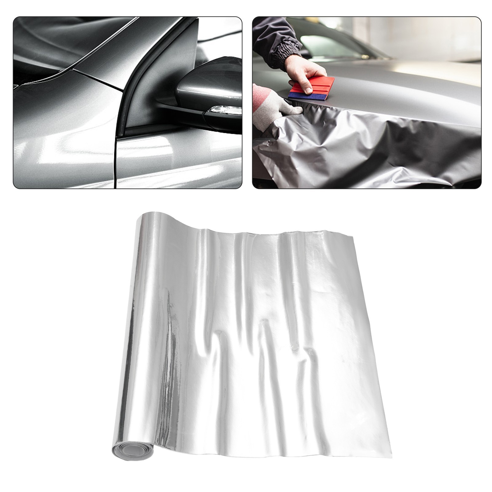 Silver Chrome Mirror Vinyl Wrap Film Roll Sheet Air Bubble 12 X 60 In