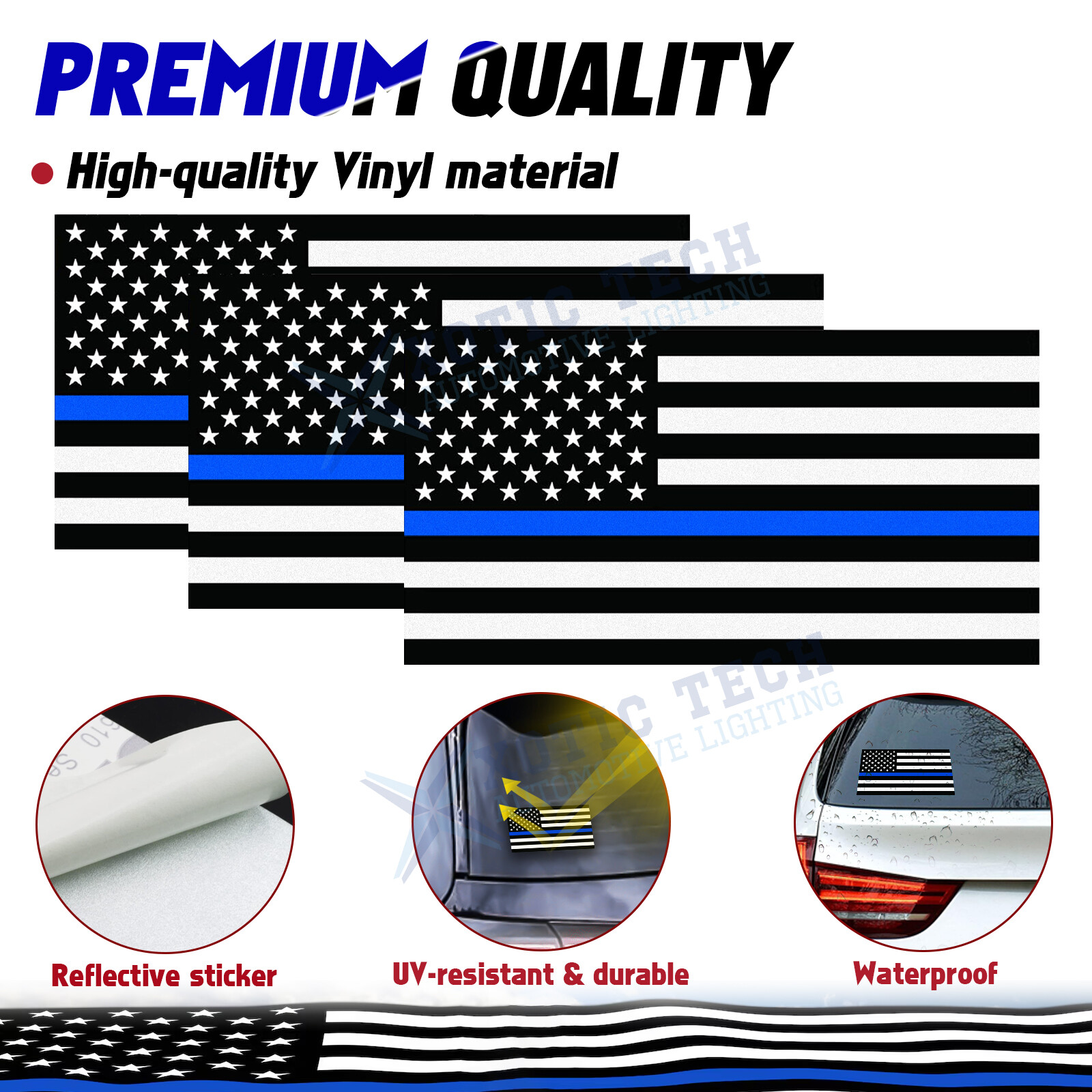 5X3 Inches Thin Line US Flag Decal Reflective Stripe American Flag Car Stickers