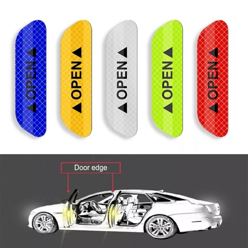 4x Reflective Car Door Warning Stickers Safety Tape Open Sign Night Visibility